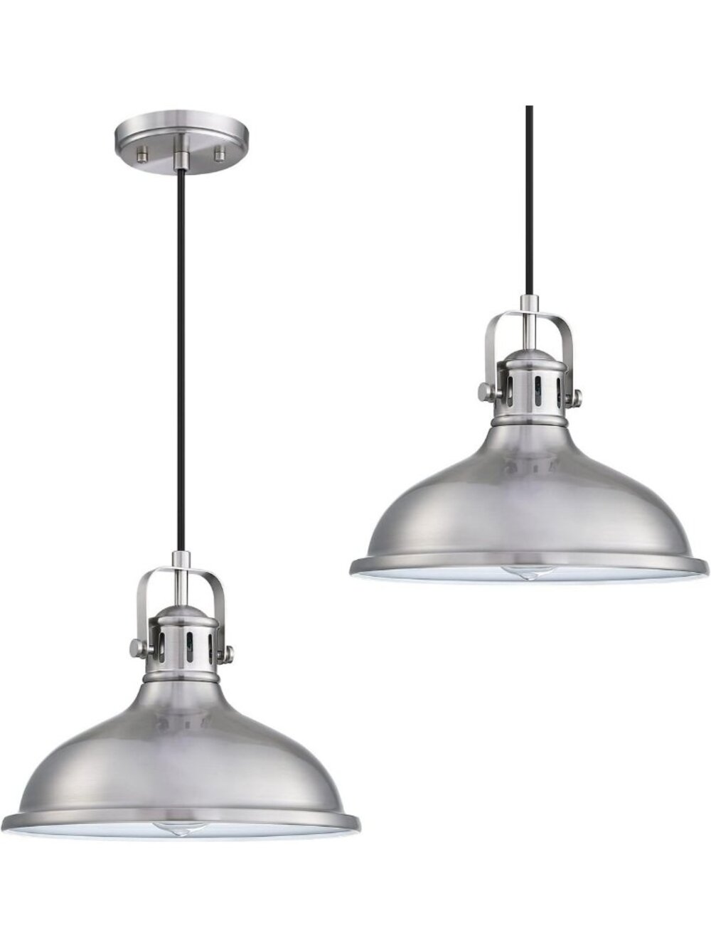 Set of 2 Farmhouse Pendant Lights - 12” Brushed Nickel Dome, UL Certified E26